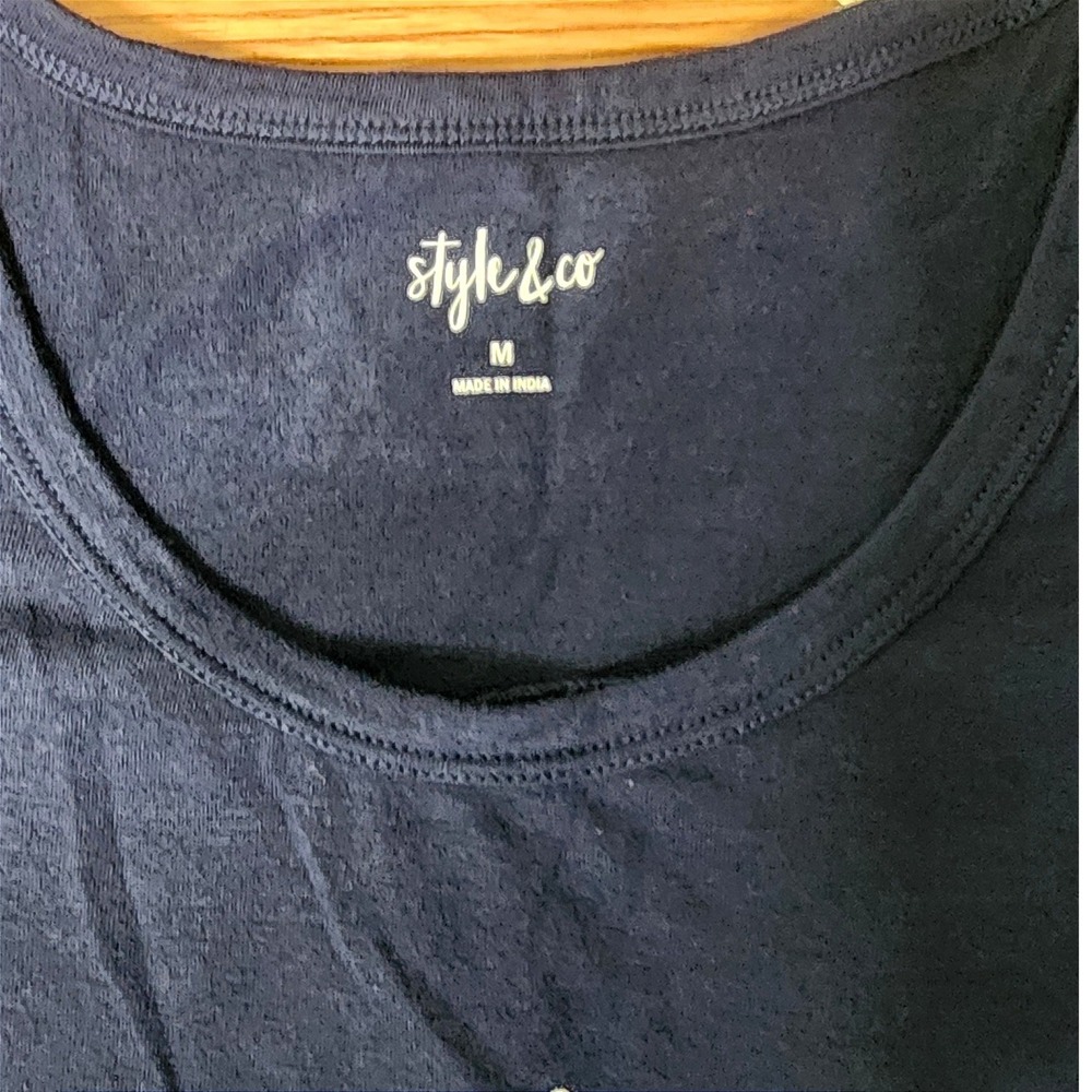 Style & Co Boho Sleeveless TShirt M Blue Graphic Crew Neck Floral Western Ranch - Picture 2 of 5